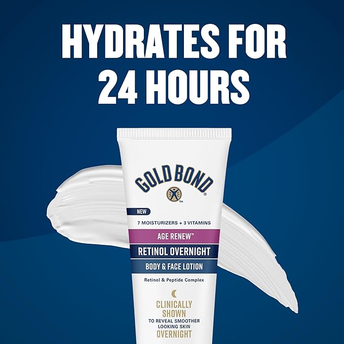 Gold Bond Age Renew Retinol Overnight Body & Face Lotion, With Retinol & Peptide Complex, for Dry Skin, 7 oz.-GlimoraGlow