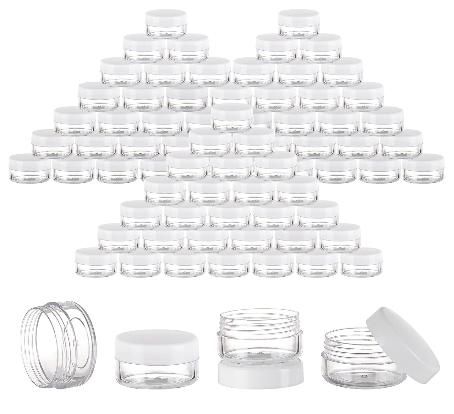 100 Count Mini Makeup Sample Containers with Lids 10g Plastic Cosmetic Containers Refillable Traveling Jars for Skin Care Products - White-GlimoraGlow