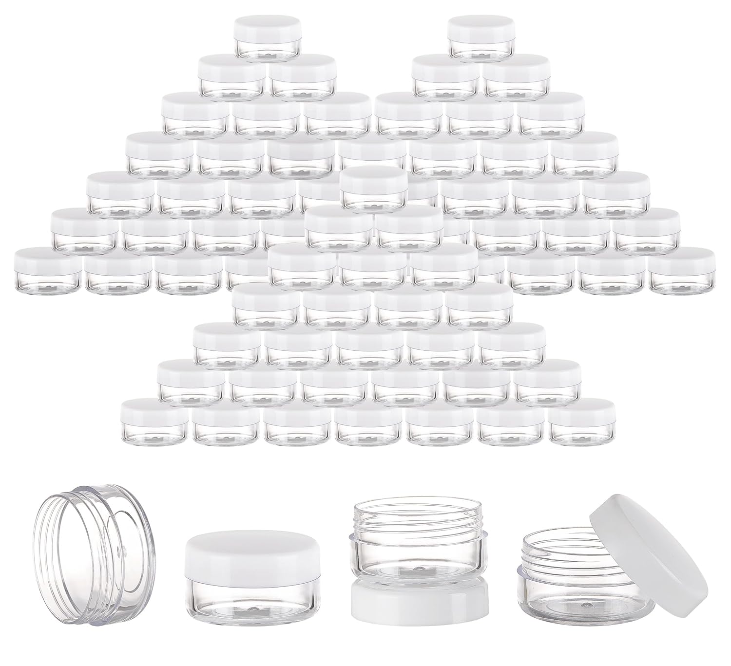 100 Count Mini Makeup Sample Containers with Lids 10g Plastic Cosmetic Containers Refillable Traveling Jars for Skin Care Products - White-GlimoraGlow