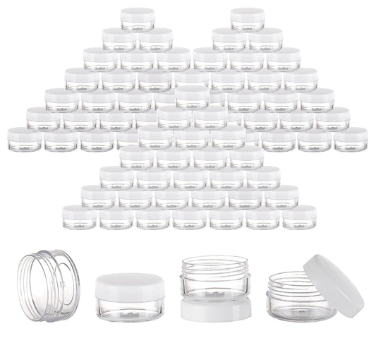 100 Count Mini Makeup Sample Containers with Lids 10g Plastic Cosmetic Containers Refillable Traveling Jars for Skin Care Products - White-GlimoraGlow