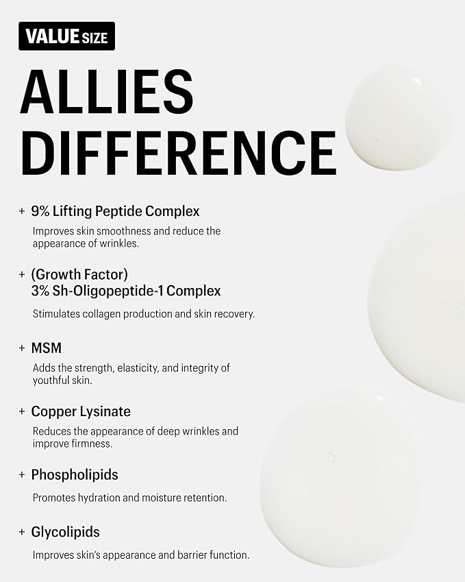 Allies of Skin Jumbo Size Multi Peptides & Growth Factor Collagen Boosting Face Serum | Skin Tightening Anti-Aging Complex with 9% Peptides| Firms Sagging Skin & Visibly Reduces Wrinkles (1.7 oz)-GlimoraGlow