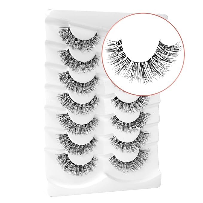 Onlyall Natural Eyelashes Mink False Eyelashes Natural Wispy Lashes Soft Clear Band Lashes Fluffy False Lashes 14MM A11-GlimoraGlow