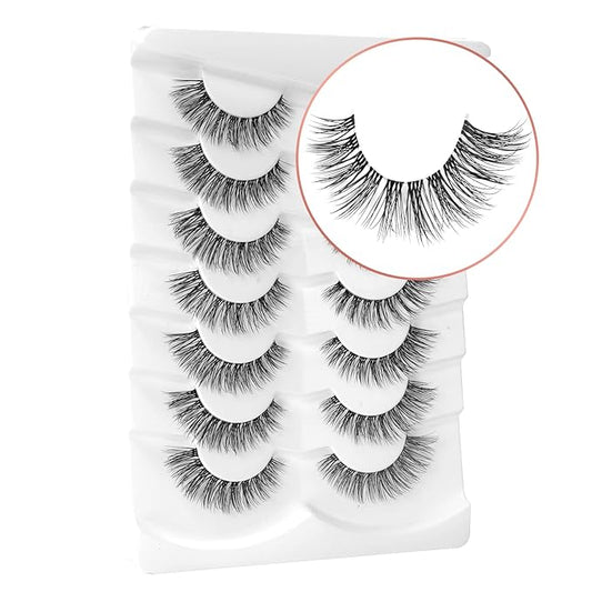 Onlyall Natural Eyelashes Mink False Eyelashes Natural Wispy Lashes Soft Clear Band Lashes Fluffy False Lashes 14MM A11-GlimoraGlow