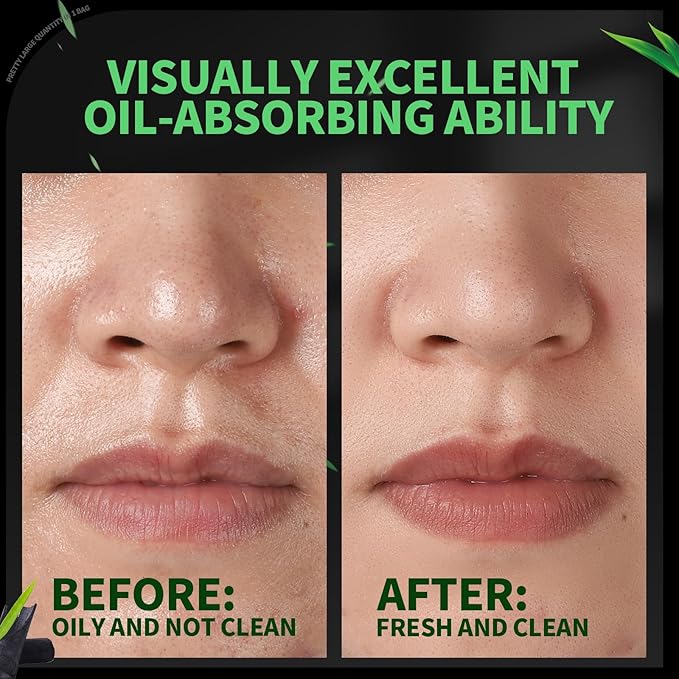 Blotting Paper for Oily Skin, Natural Bamboo Charcoal Blotting Paper, Oil Blotting Sheets for Face, 100 * 70MM Large Oil Absorbing Sheets Makeup Face Tissues, 200 Counts-GlimoraGlow