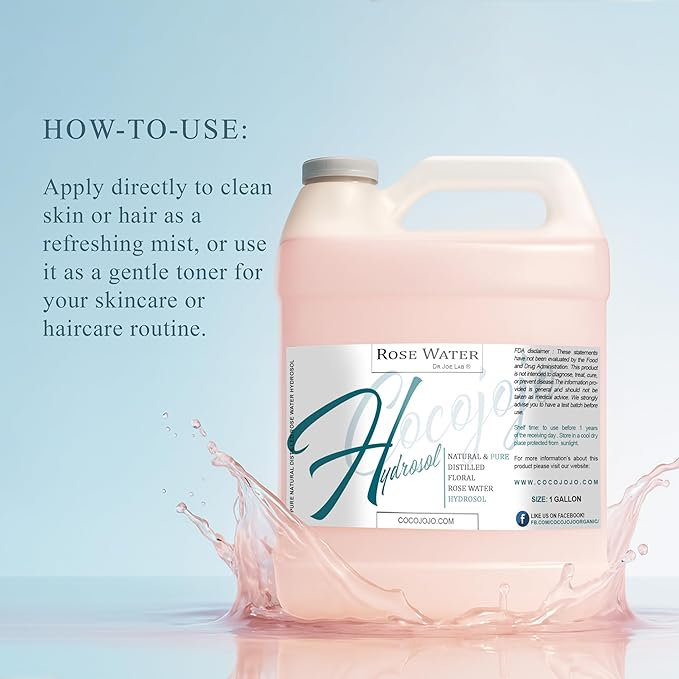 Rose Hydrosol Spray Cleansing Non GMO Facial Toner for Face Body Locs Rose Water Hydrating Face Mist, for Hydration Pure & Natural Hydrosol for All Skin Types - COCOJOJO - Bulk 128 OZ - 1 Gallon-GlimoraGlow