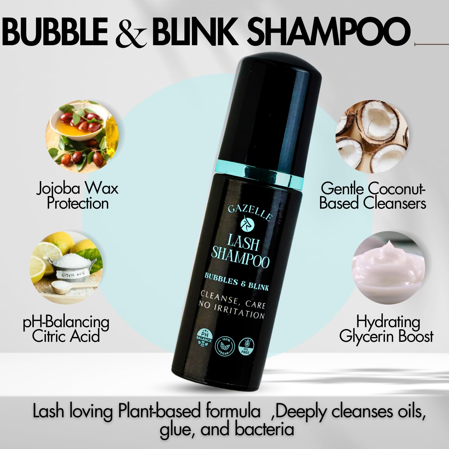 Gazelle Lash Shampoo with Brush – Gentle, Oil-Free Foaming Eyelash Extension Cleanser & DIY Lashes – Lash Cleaning Kit Removes Makeup, Dirt & Oil – No Irritation, No Burning – Salon & Home Use-GlimoraGlow