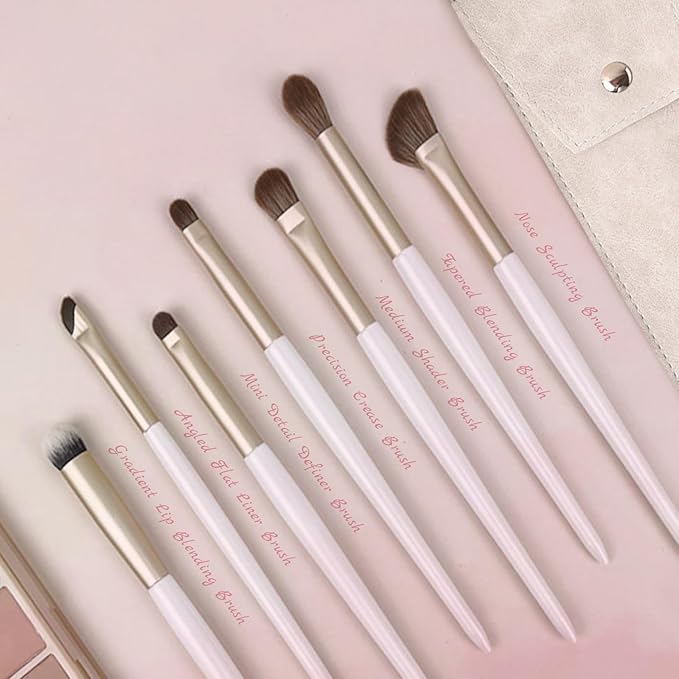 Eyeshadow Makeup Brushes Set with Case 7 PCS Soft Synthetic Hairs Eye Makeup Brushes for Blending Eyebrow Eyeliner Eyeshadow （White）-GlimoraGlow