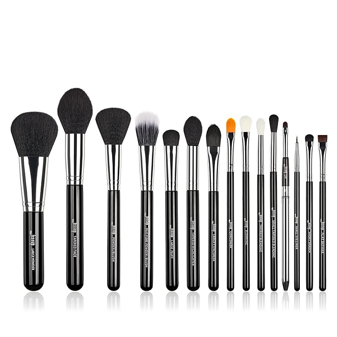 Jessup Makeup Brushes 15 Pcs Makeup Brush Set Beauty Cosmetics Make Up Powder Concealer Eyeshadow Eyeliner Blending Lip Brush Tools (Black/Silver) T092-GlimoraGlow