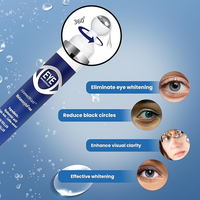 5% Caffeine Eye Serum and Under Eye Roller Cream with 360° Massage Ball for Dark Circles and Puffiness | Under Eye Bags Reduce Wrinkles & Fine Lines | Suitable for All Skin Types | Aloe Scented-GlimoraGlow