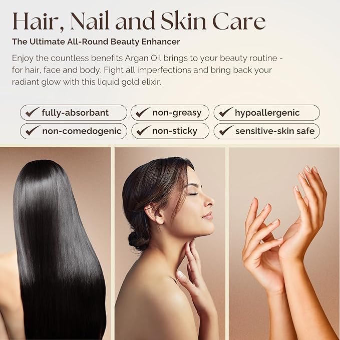 Essence of Argan 100% Pure Moroccan Organic Argan Oil - Natural EcoCert Oil that Nourishes and Conditions Your Skin, Hair and Nails (50ml/1.7oz)-GlimoraGlow