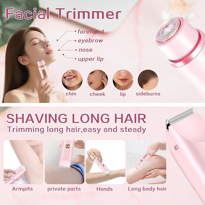 2 in 1 Bikini Trimmer for Women, Dual Head Electric Shaver with LED Display for Body Pubic Hair, IPX7 Waterproof Rechargeable Womens Electric Razor for Armpit Leg Body Facial-GlimoraGlow
