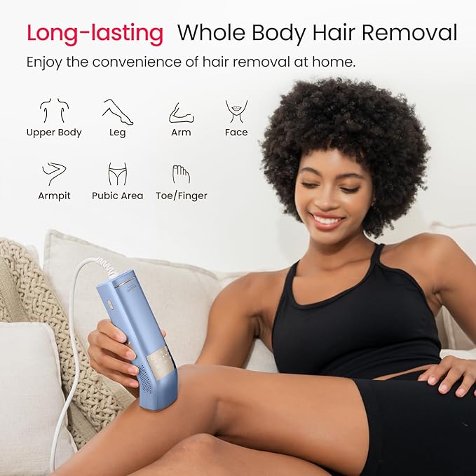 IPL Laser Hair Removal for Women and Men, 2 Lights, 2℃, 16.6 cm² Sapphire Ice Cooling for Sensitive Skin, 4-Pulse Mode for Ingrown Hair, Bikini, Face, Body Permanent Epilator Home Hair Removal Device-GlimoraGlow