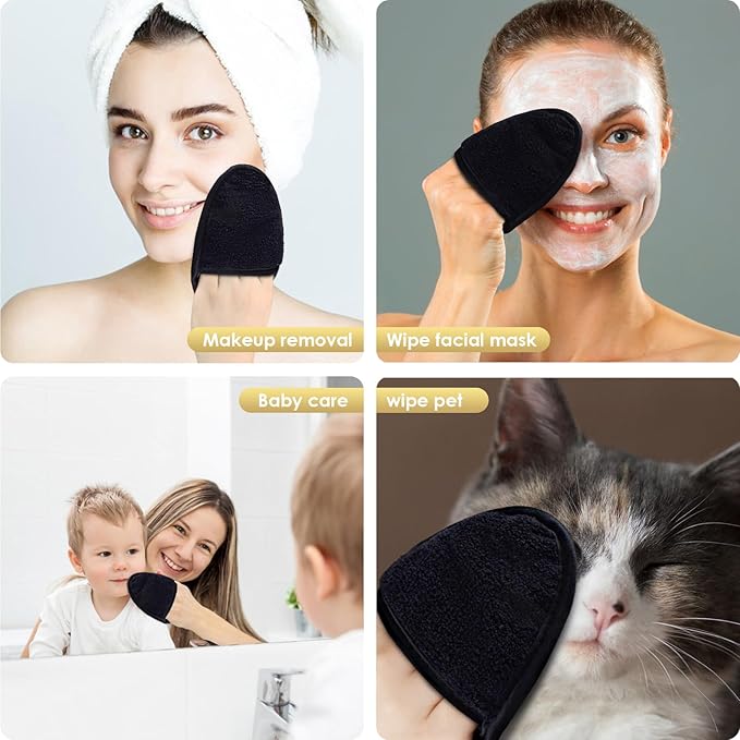 SINLAND Reusable Makeup Remover Pads For Face,Eye,Lips Microfiber Gentle Facial Cleansing Cloths for All Skin Types Friendly for Makeup Remover With Laundry Bag Black Pack of 6-GlimoraGlow