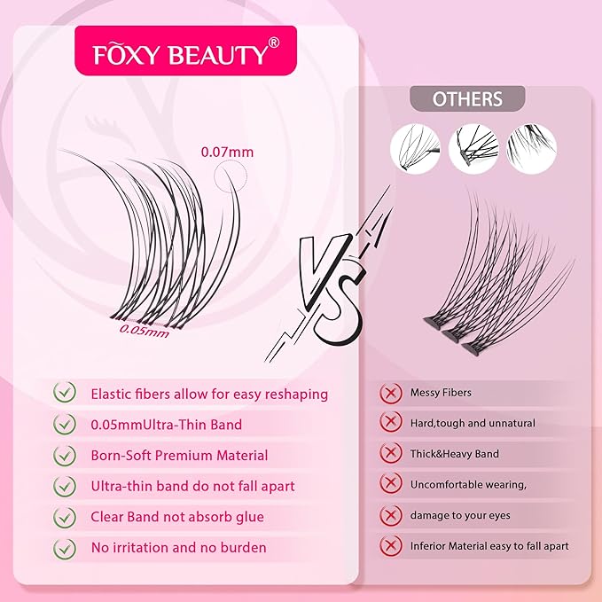 Nova Lash Clusters Kit - 360 pcs Lash Clusters Natural Look Invisible Band Eyelash Clusters Lash Extension Kit with Bond and Seal 0.07D D Curl WideSpan Cluster Eyelash Extension Kit 8-16mm DIY at Home-GlimoraGlow