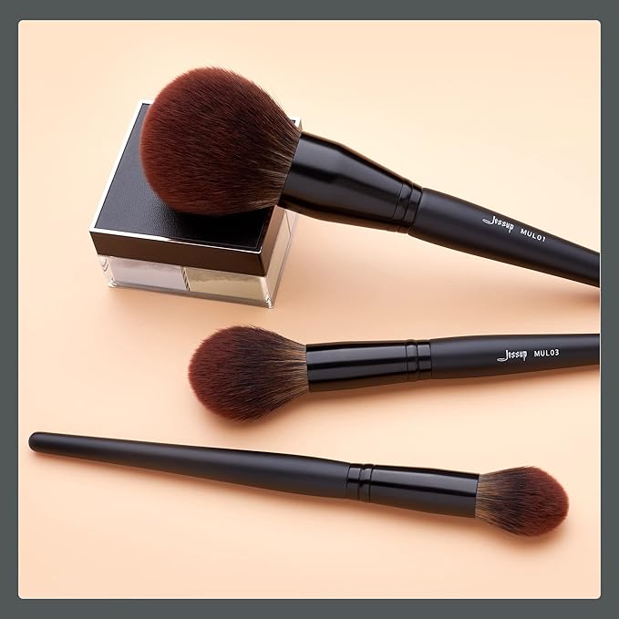 Jessup Large Face Makeup Brushes 3pcs, Premium Synthetic Powder Contour Highlighter Brush, Phantom Black T274-GlimoraGlow