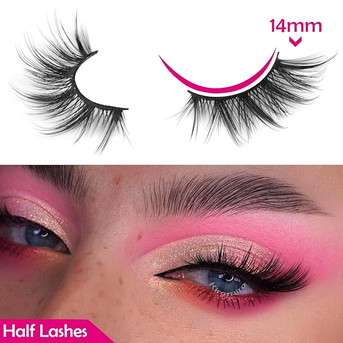 Half Lashes Fox Eye Faux Mink Lashes Wispy Eyelashes Cat Eye 20mm Fake Lashes Spiky Strip Eyelashes Pack 7 Pairs-GlimoraGlow