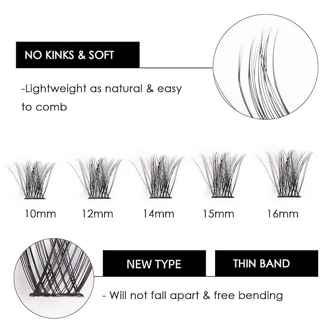 Cluster Lashes 72 Individual Lashes Clusters Eyelash Extensions False Eyelashes DIY Lash Extension Kit Reusable False Eyelashes Natural Look Mix 10-16mm C D Curl-DM17-GlimoraGlow