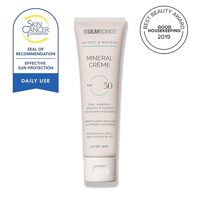 MDSolarSciences Mineral Crème Sunscreen SPF 50 | Water-Resistant, Broad Spectrum UV Protection | Zinc Oxide Formula with Antioxidants | No White Cast, Sheer Matte Finish for All Skin Types (1.7 Fl Oz)-GlimoraGlow