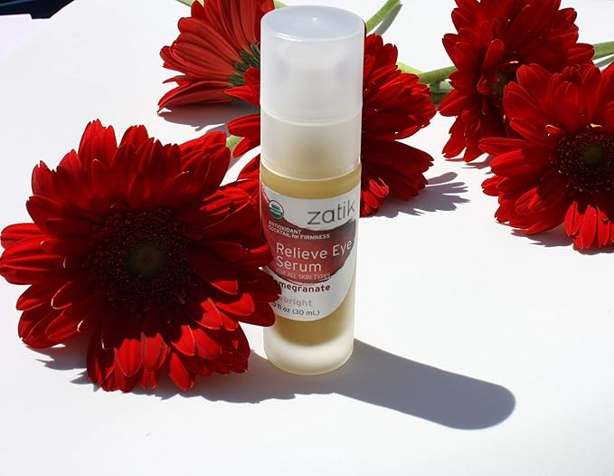 Zatik Naturals - Relieve Eye Serum with Pomegranate and Eyebright Antioxidant, USDA Certified Organic, Rekindle and Elevate Youthfulness Around Thin Areas of the Eyes, 1.0 fl oz, 30ml-GlimoraGlow