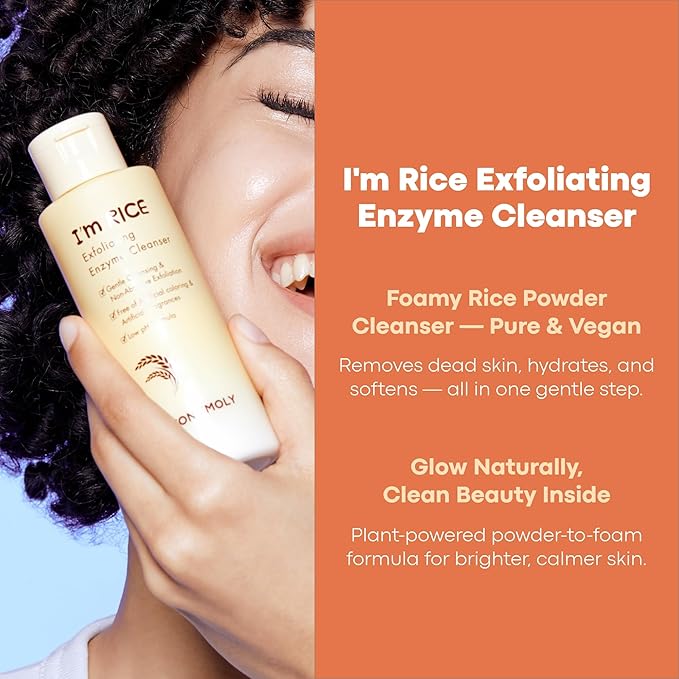 TONYMOLY I’m Rice Exfoliating Enzyme Cleanser – Rice Powder Face Wash & Papaya Enzyme Scrub, Gentle AHA Brightening Mask for Smooth Radiant Skin, 50g-GlimoraGlow