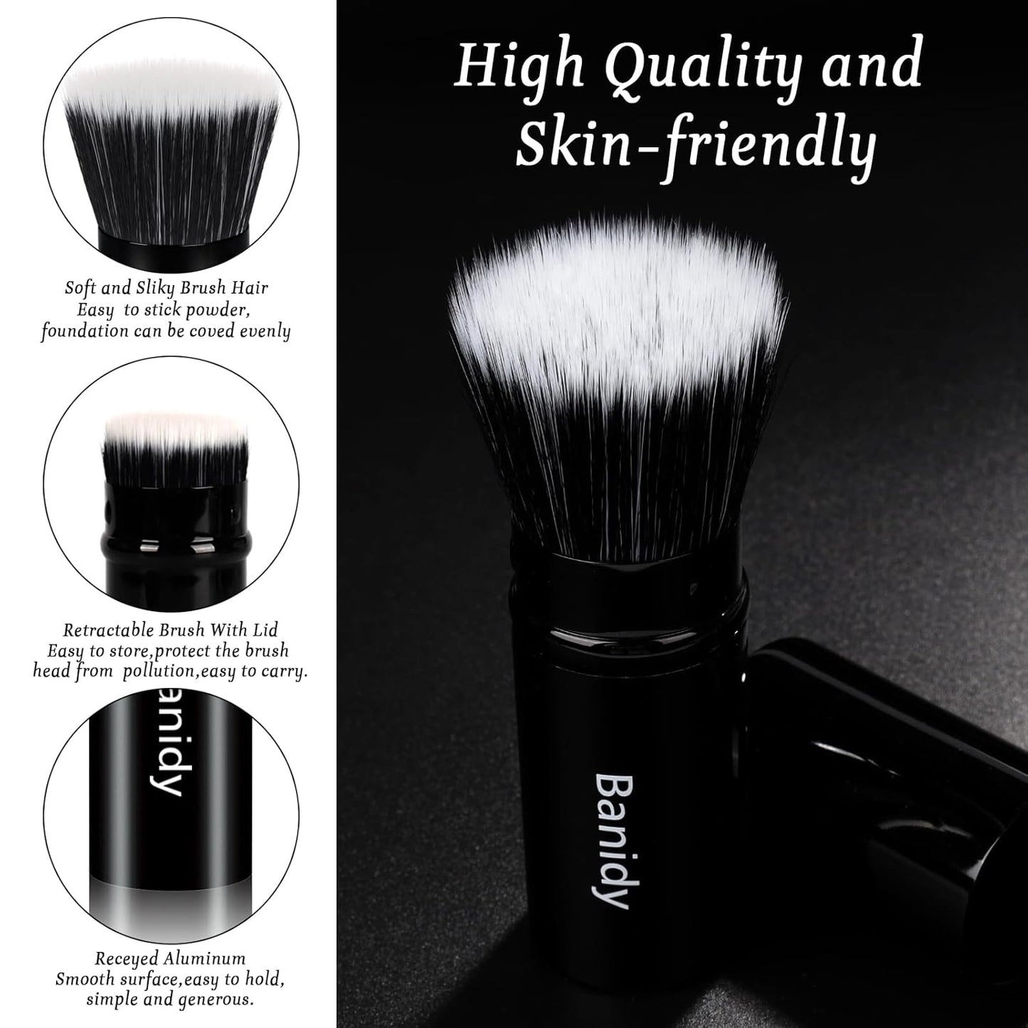 Foundation Makeup Brush Flat Top Kabuki Face Blush Liquid Powder Foundation Brush Retractable Travel Brush for Blending Liquid, Cream or Flawless Powder Cosmetics-GlimoraGlow
