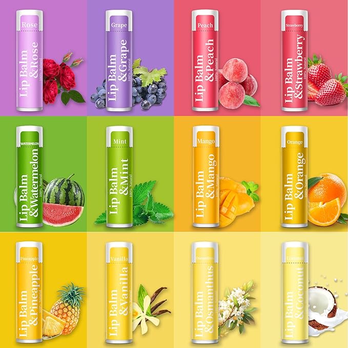 168 Pcs Lip Balm Bulk, 12 Flavored Lip Balm Pack for Women, All Organic Natural Bulk Lip Balms for Dry Cracked Lips, Moisturizing Lip Balms Gift Set(4.2g/0.15oz)-GlimoraGlow