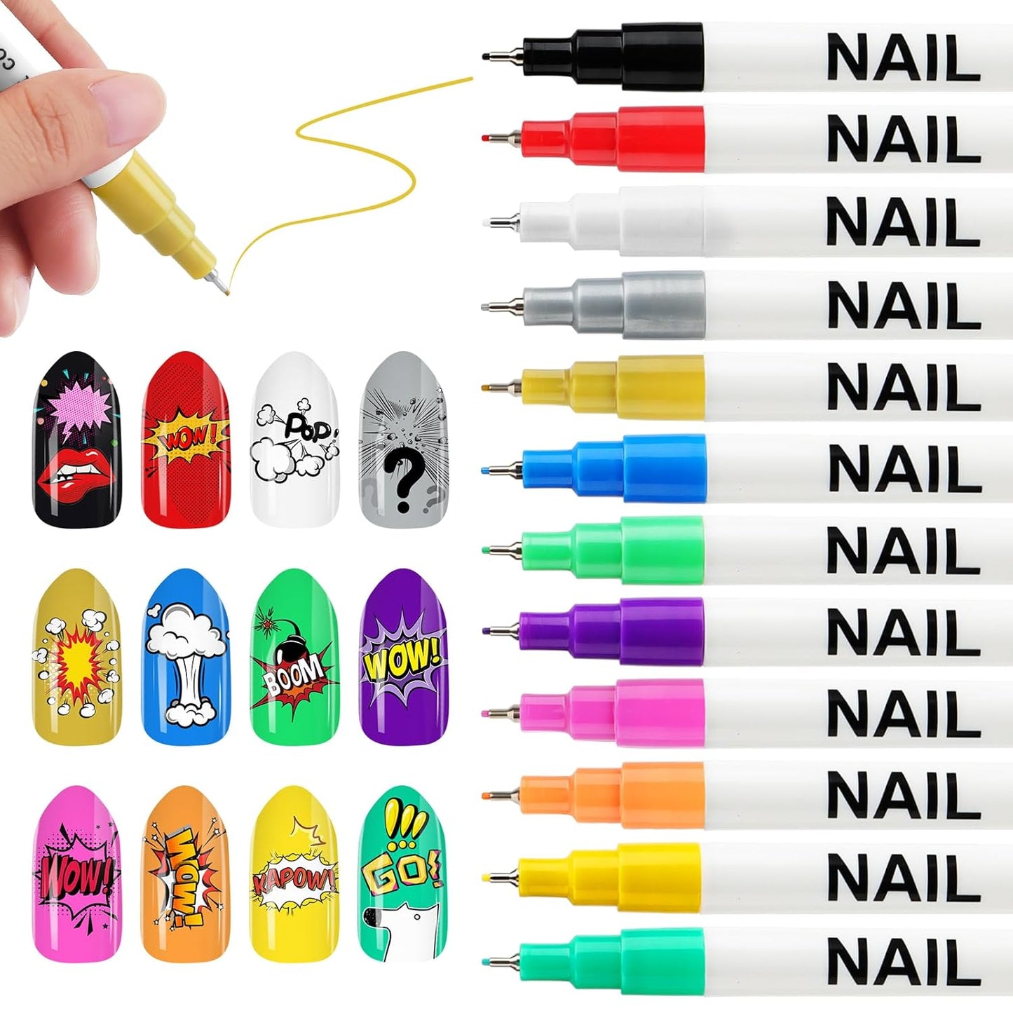 12 Color 3D Nail Art Pens Set, Kalolary Nail Point Graffiti Dotting Pen Drawing Painting Liner Brush for DIY Nail Art Beauty Adorn Manicure Tools-GlimoraGlow