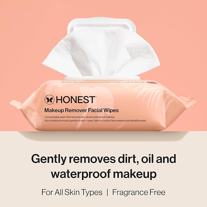 Honest Beauty Fragrance Free Cleansing Makeup Remover Facial Wipes | Plant Based, Hypoallergenic, Gentle for Sensitive Skin | 30 Count-GlimoraGlow