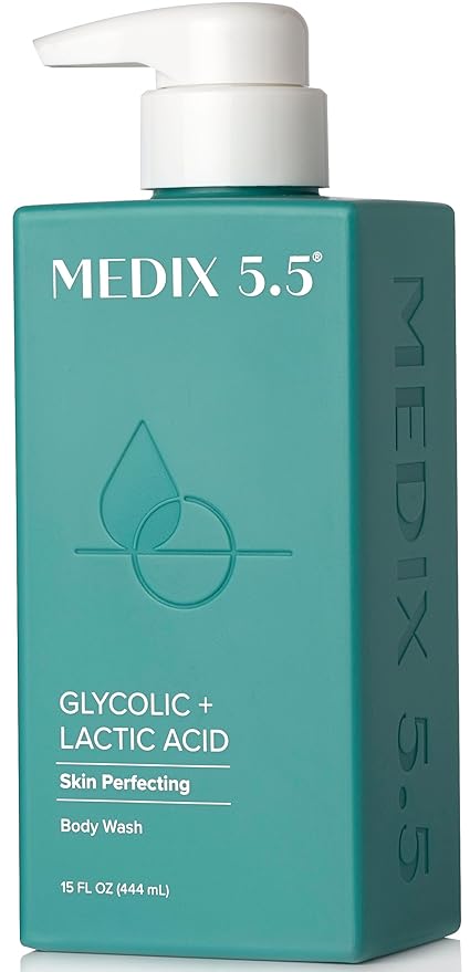 Medix 5.5 Body Scrub Skin Care Glycolic Acid Exfoliating Body Cleanser KP Bump Eraser | AHA + Lactic Acid Anti Aging All Skin Type Wash | Keratosis Pilaris & Acne | Foaming Body & Face Wash, 15 Fl Oz-GlimoraGlow