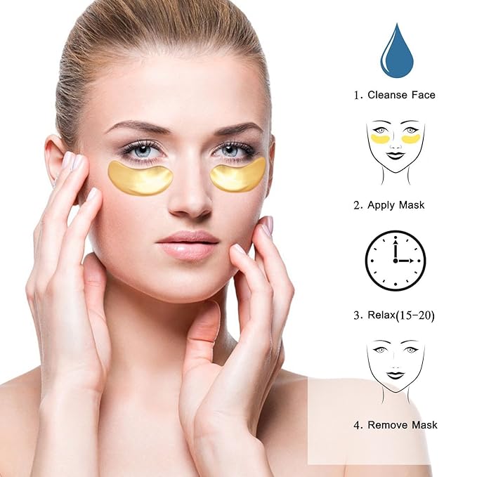 20 Pairs Gold Eye Mask Powder Crystal Gel Collagen Eye Pads For Anti-Aging & Moisturizing Reducing Dark Circles, Puffiness, Wrinkles-GlimoraGlow