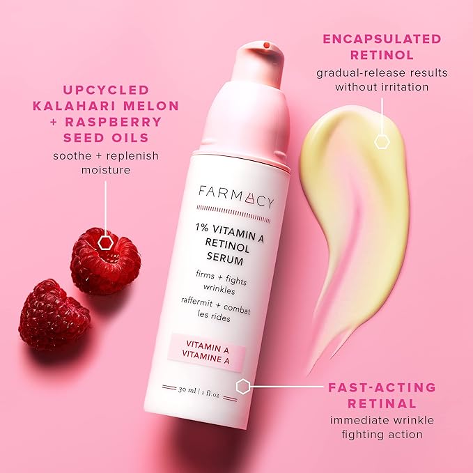 Farmacy Retinol Serum for Face - 1% Vitamin A Anti Aging - Resurfacing Wrinkle Formulated with Encapsulated Retinol + Ceramide NP to Prevent Moisture Loss + Replenish Skin Barrier (30ml)-GlimoraGlow