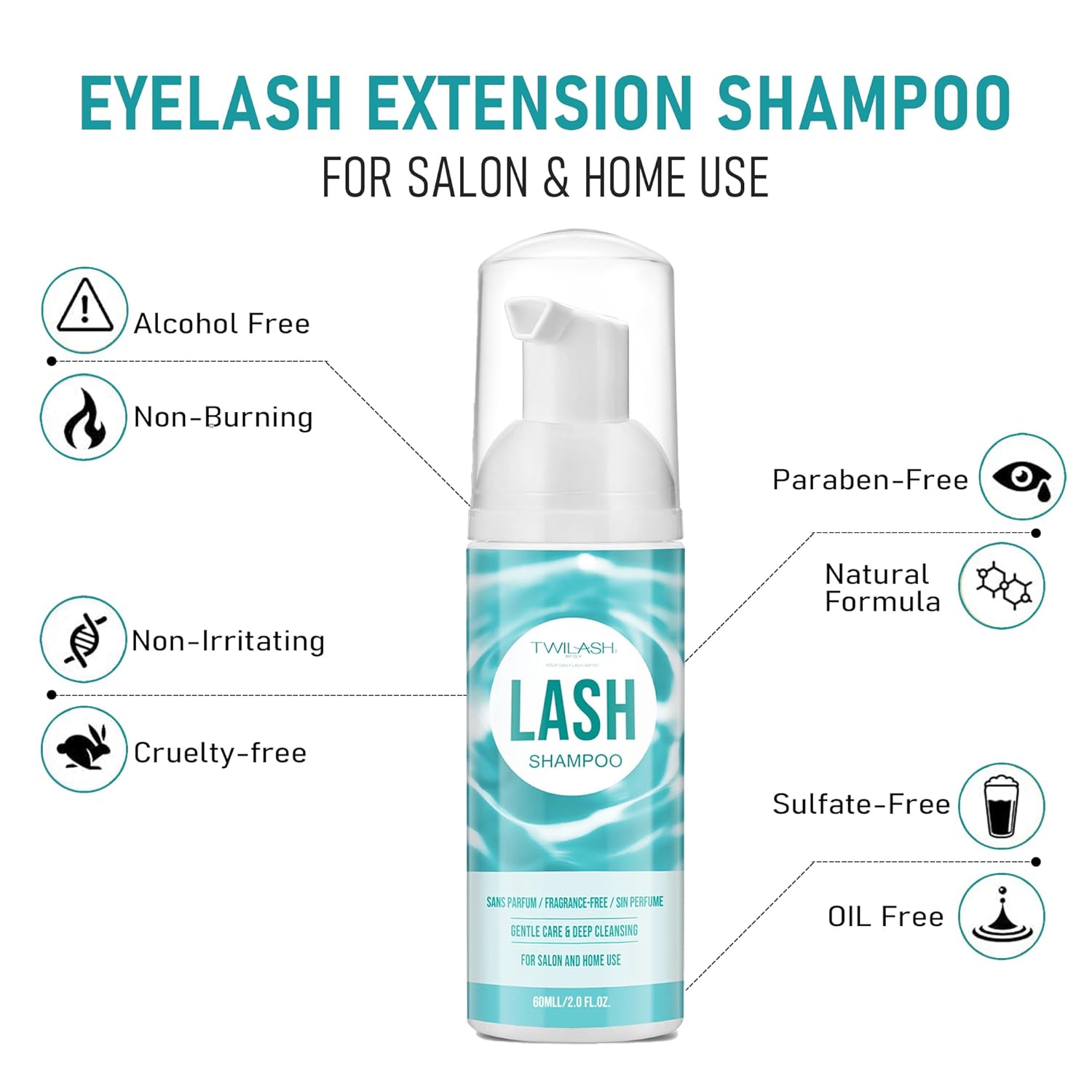 Lash Shampoo for Lash Extensions 2 Fl Oz / 60ml - Includes 2 Lash Shampoo Brushes for Cleansing - Eyelash Extension Cleanser for Professional Salon and Home Use (Unscented-60ml)-GlimoraGlow