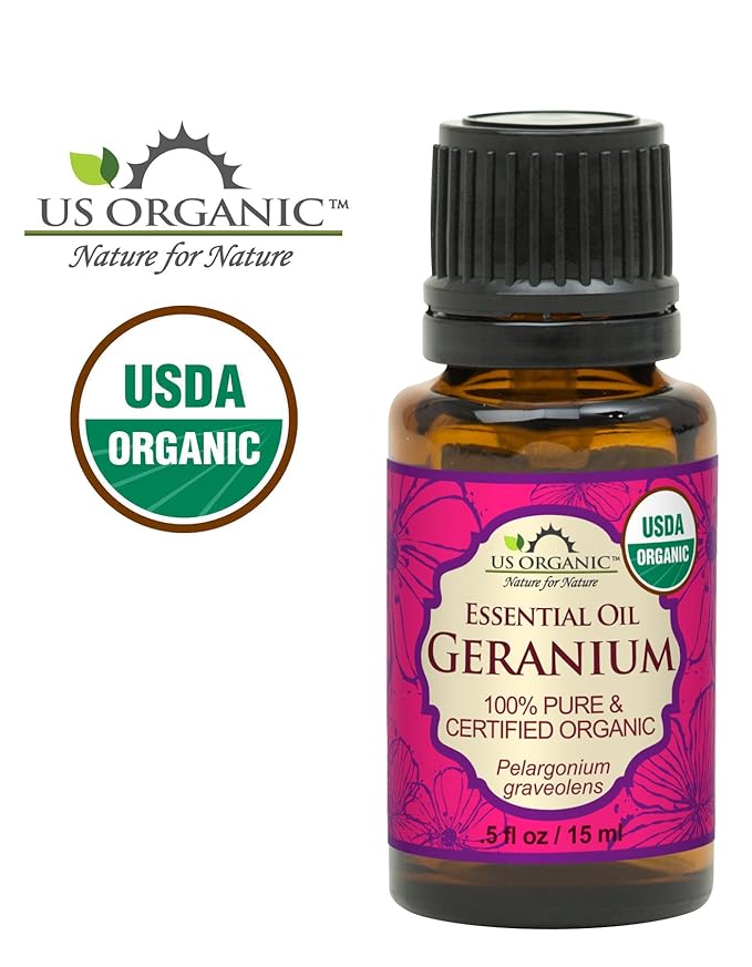 US Organic 100% Pure Geranium Essential Oil - USDA Certified Organic, Steam Distilled - W/Euro droppers (More Size Variations Available) (15 ml / .5 fl oz)-GlimoraGlow