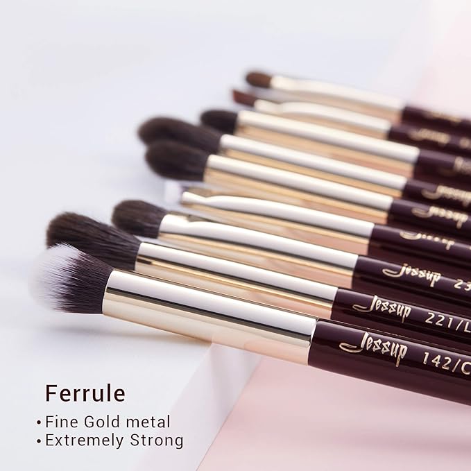 Jessup Professional Eye Makeup Brushes Set Natural-Synthetic 15pcs for Eyeshadow Blending Concealer Eyeliner Eyebrow, Zinfandel T284-GlimoraGlow