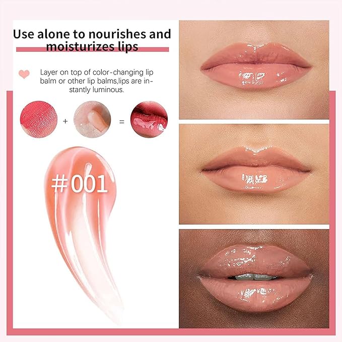 Hydrating Lip Glow Oil, Lip Oil Gloss Transparent Toot Tinted Nourishing Long Lasting Repairing Lightening Lip Lines (PINK) 0.2 OZ-GlimoraGlow