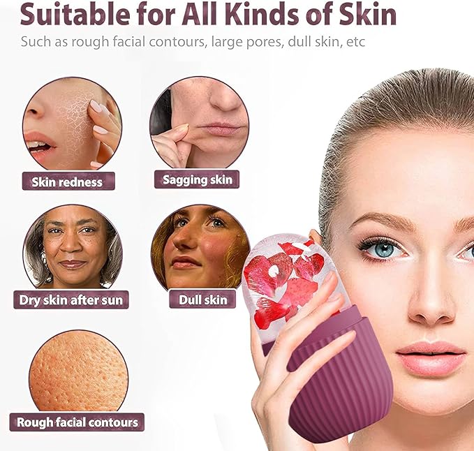 XHJRI Ice Face Roller Massager,Ice Cube Roller for Face, Eyes and Neck Naturally Conditioning and Skin Care,De-Puff Eye Bags,Reduce Migraine Pain,Reusable Massage Silicone Ice Mold (Rose)-GlimoraGlow