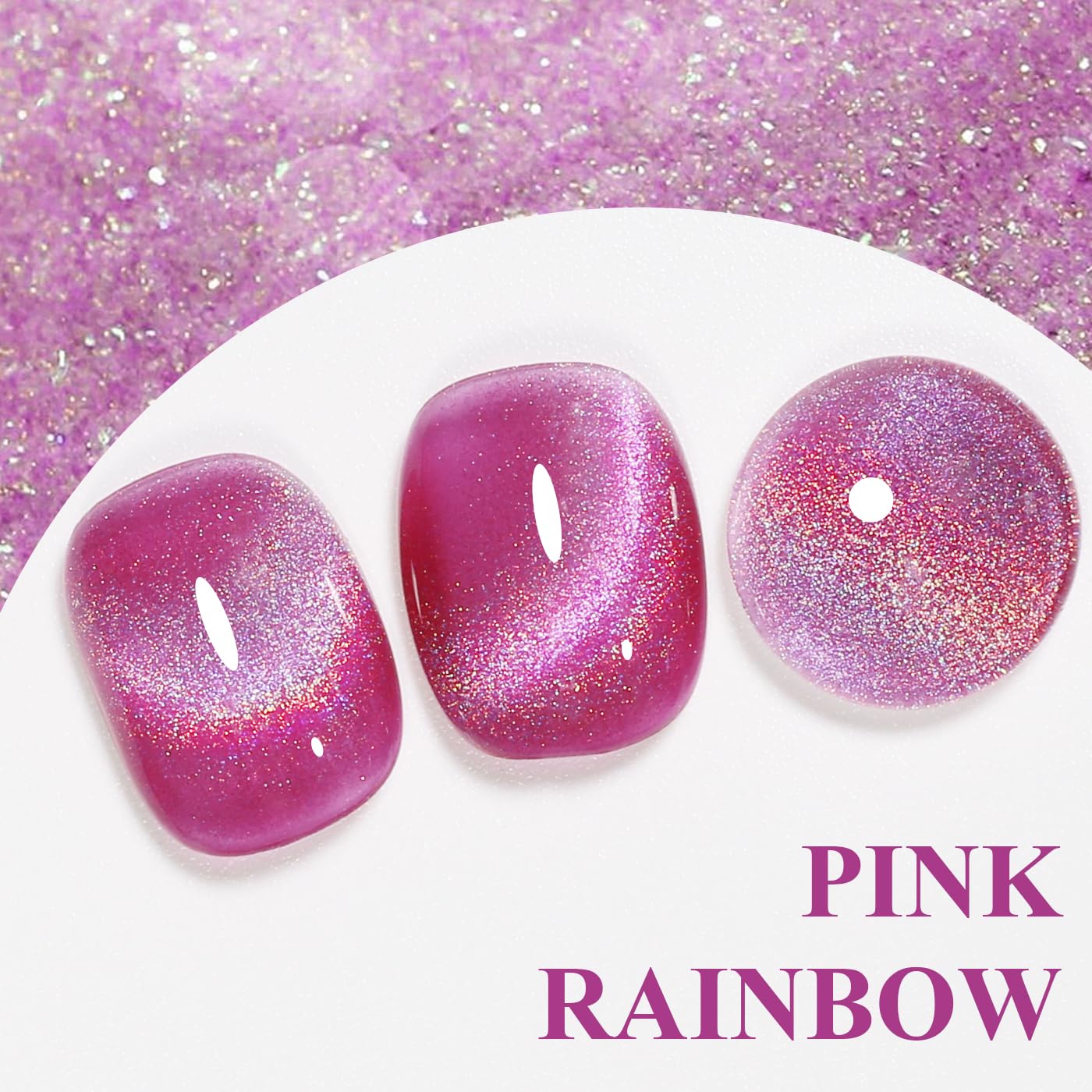 Imtiti Cat Eye Gel Nail Polish, Pink Rainbow Holographic Magnetic Gel Polish With Magnet Glittery Iridescent Galaxy Nail Gel Polish Spring Summer Gel Polish Kit Soak Off UV Led 10ML-GlimoraGlow