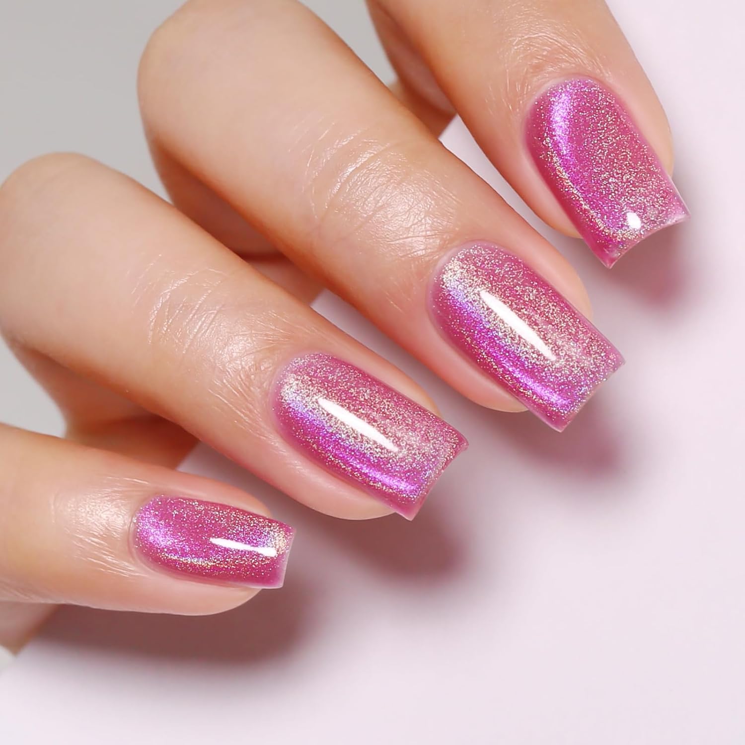 Imtiti Cat Eye Gel Nail Polish, Pink Rainbow Holographic Magnetic Gel Polish With Magnet Glittery Iridescent Galaxy Nail Gel Polish Spring Summer Gel Polish Kit Soak Off UV Led 10ML-GlimoraGlow