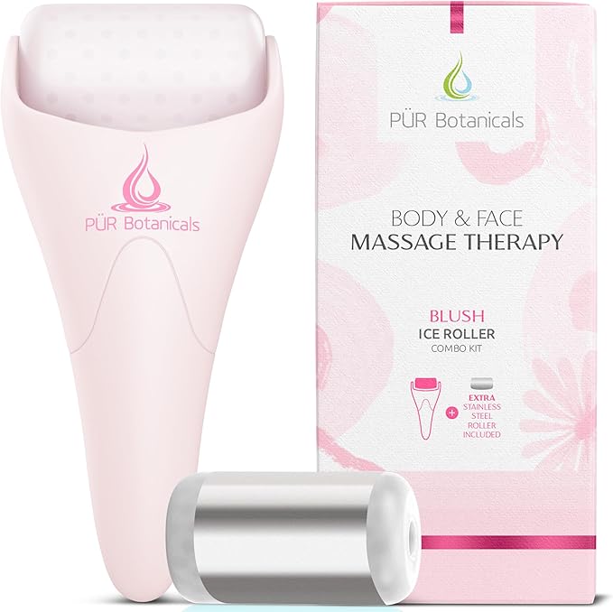 Ice Roller Face Massager 2 in 1 Set- Therapeutic Cooling to Naturally Tone & Tighten | Brighten Complexion and Reduce Wrinkles, Under Eye Puffiness | Facial Cool Ice Rollers for Migraine + Pain Relief-GlimoraGlow