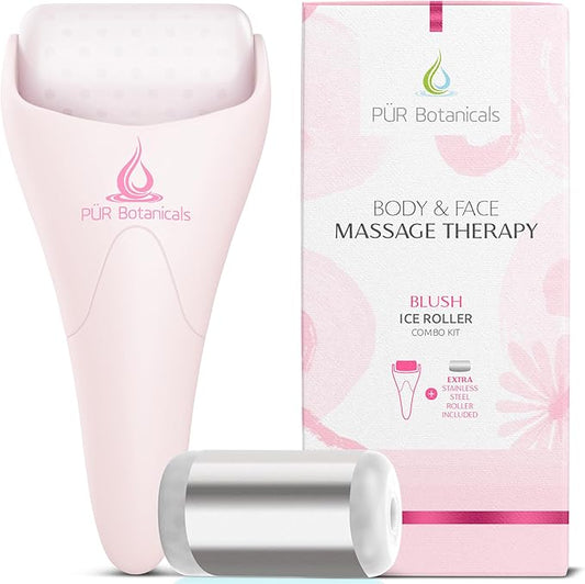 Ice Roller Face Massager 2 in 1 Set- Therapeutic Cooling to Naturally Tone & Tighten | Brighten Complexion and Reduce Wrinkles, Under Eye Puffiness | Facial Cool Ice Rollers for Migraine + Pain Relief-GlimoraGlow