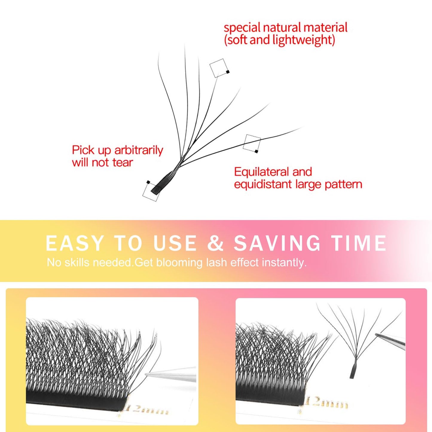 W Lash Extensions Supplies 7D Eyelash Extensions W Shape 0.07mm Thickness D Curl 13mm Premade Fans Easy Fan Lashes Volume Matte Black 12 Rows Crisscross Eye Lashes(W-7D-0.07-D,13mm)-GlimoraGlow