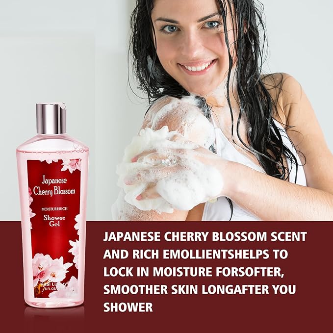 Japanese Cherry Blossom Shower Gel and Body Cream Set - Nourishing and Moisturizing Daily Skincare - 8 fl.oz / 236mL Each, Christmas Gifts for Her and Him (Japanese Cherry Blossom)-GlimoraGlow