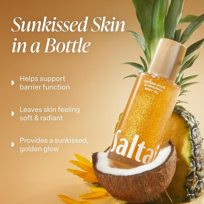 Saltair Shimmering Body Oil - Golden Hour Scented Dry Oil Moisturizer with Light-Reflecting Pearl Pigments. Moisturizing Glow for All Skin Types - 4 Fl Oz-GlimoraGlow