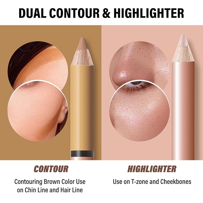 2 in 1 Cream Bronzer and Highlighter Stick,Cream Dual-Ended Highlight Contour Stick,Long Lasting & Waterproof Face Brighten Make up Pen-GlimoraGlow