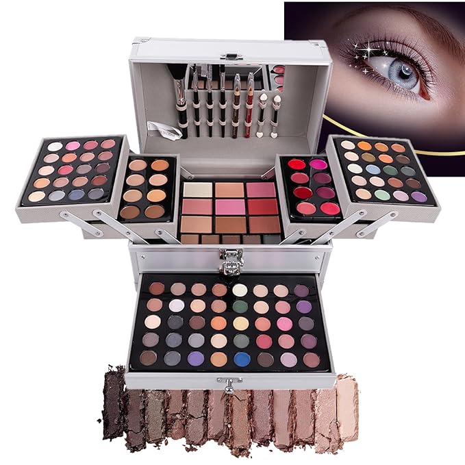 132 Colors All-in-one Makeup Palette Cosmetic Contouring Kit Gift Box Combination with Eyeshadow, Cream Concealer, Eyebrow Powder, Lip Gloss, Blush and Face Pressed Powder-GlimoraGlow