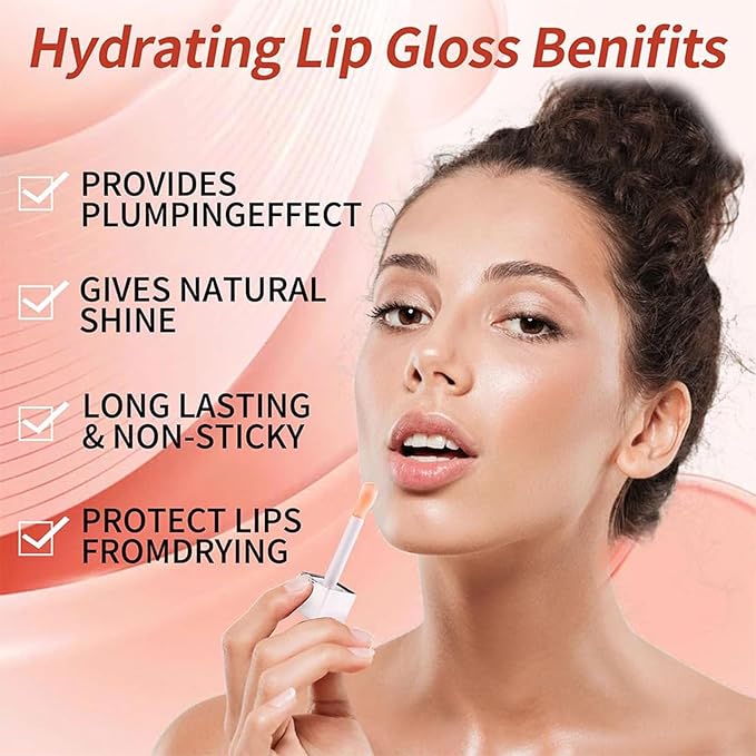 Hydrating Lip Glow Oil, Lip Oil Gloss Transparent Toot Tinted Nourishing Long Lasting Repairing Lightening Lip Lines (PINK) 0.2 OZ-GlimoraGlow