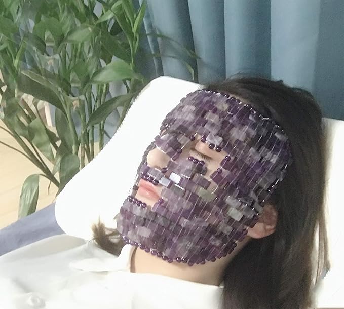 Jade Face Mask, Jade Mask for Relieving Face & Eye Puffiness Migraine, Anti Wrinkle Mask Therapy, Yoga Meditation Tools (Amethyst)-GlimoraGlow