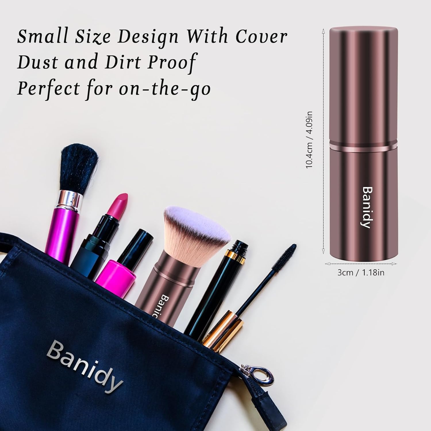 Makeup Brush Kabuki Face Brushes Retractable Travel Blush Brush Portable Flawless for Foundation, Powder Blush, Bronzer, Buffing, Liquid, Cream, Cruelty Free with Cover(Flat-Head)-GlimoraGlow