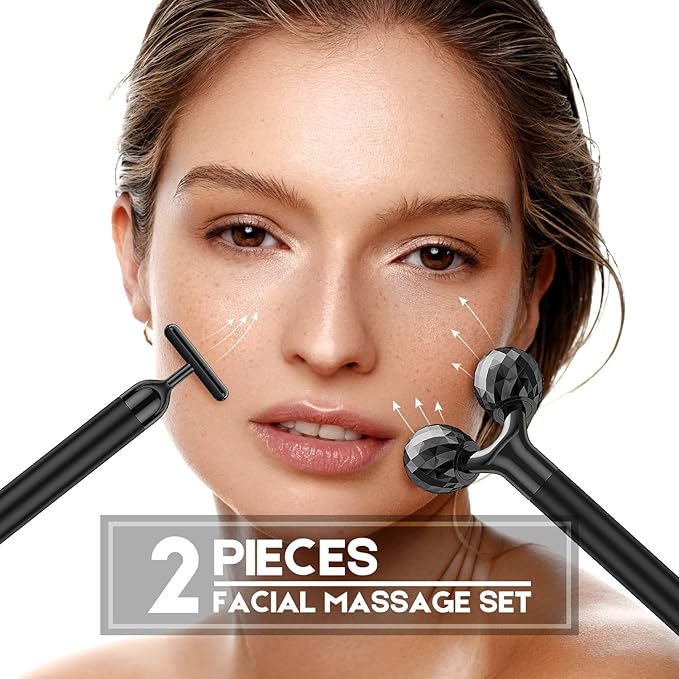 2-IN-1 Beauty Bar Electric Face Massager, 3D Roller and T Shape Arm Eye Nose Head Massager Facial Roller Massager Kit Skin Care Tools-GlimoraGlow