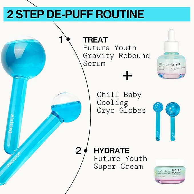 Pacifica Ice Roller Cryo Globes – Cooling Glass Facial Massager for Face, Eyes & Neck – Cold Therapy Beauty Tool for Puffy Eyes, Dark Circles, Redness, Wrinkles – Skin Care Gift for Women & Men-GlimoraGlow